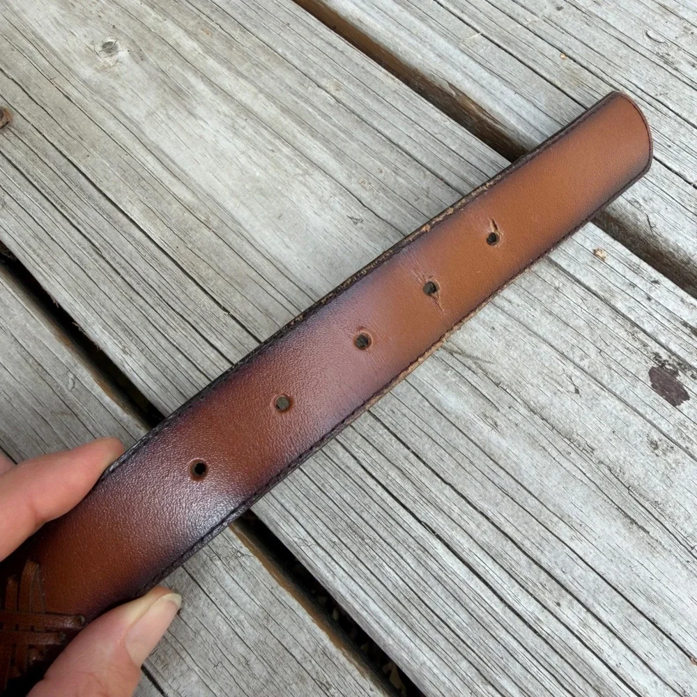 Woven Bonded Leather Belt Mens 34 Brown Ombre Western Braided Texture